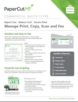 Commercial Flyer Cover, Papercut MF, Document Xcellence, Barre, ON, Ontario, Xerox, Agent, Dealer, Reseler