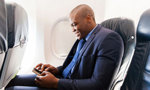 man on plane with mobile device, Xerox, Connect Key, Document Xcellence, Barre, ON, Ontario, Xerox, Agent, Dealer, Reseler